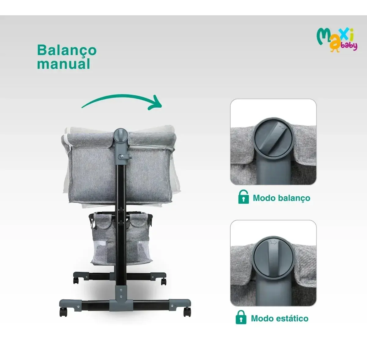 Berço Portátil Bebê Acoplado Co-Bed Connect Maxi Baby - CINZA thumbnail 7