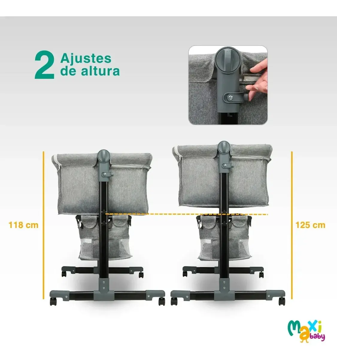Berço Portátil Bebê Acoplado Co-Bed Connect Maxi Baby - CINZA thumbnail 8