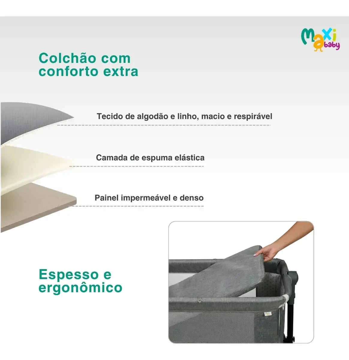Berço Portátil Bebê Acoplado Co-Bed Connect Maxi Baby - CINZA thumbnail 9