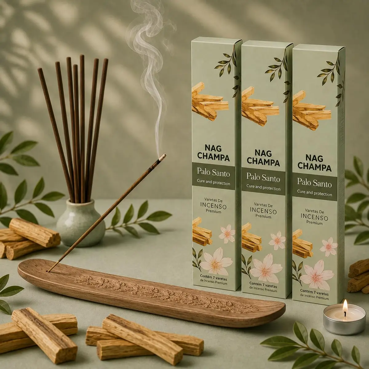 Kit 3 Caixas Incensos Palo Santo Nag Champa (7 Varetas por Caixa)