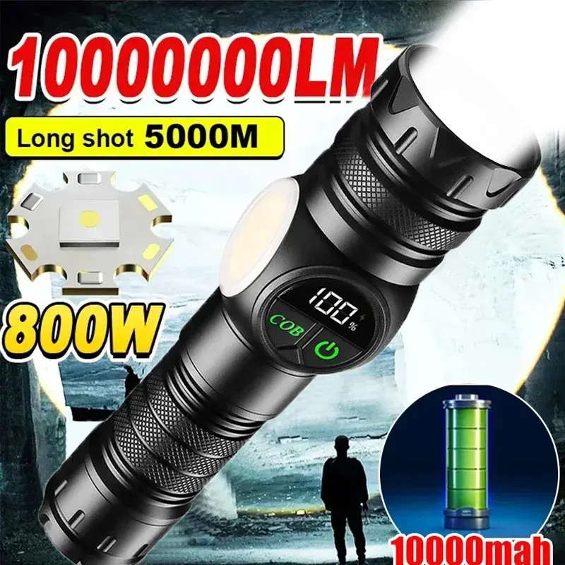 Lanternas led de alta potência, recarregável por usb, tocha tática magnética com luz lateral cob, acampamento, pesca, zoom