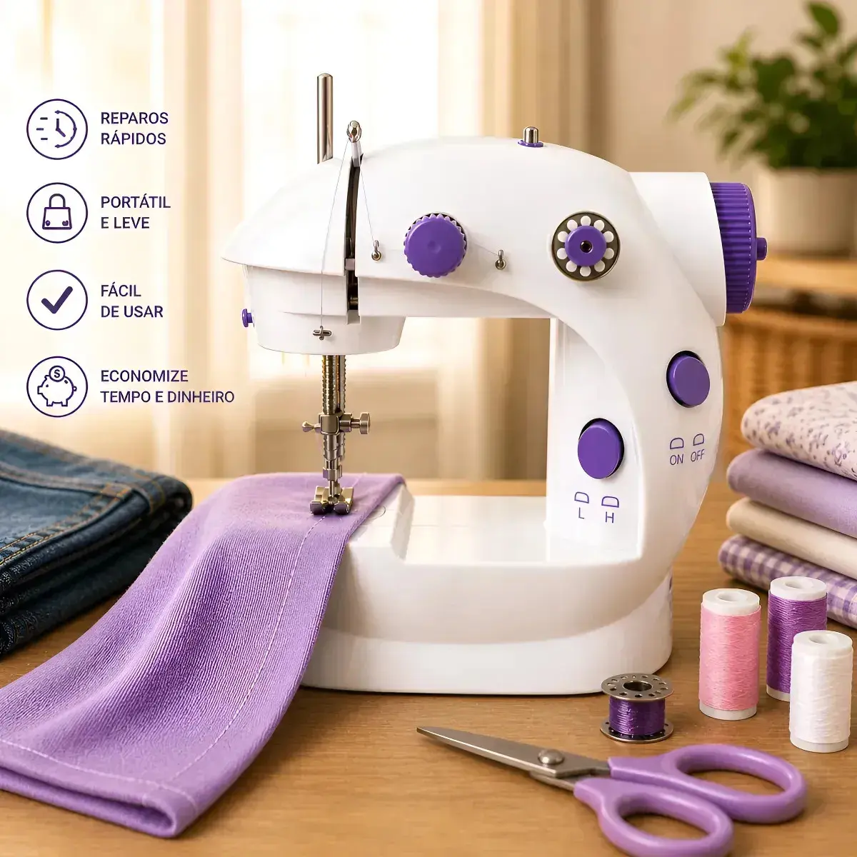 Mini Máquina De Costura Elétrica Portátil Compacta Com Pedal Para Uso Doméstico Reta Evolufix Branco 127/220