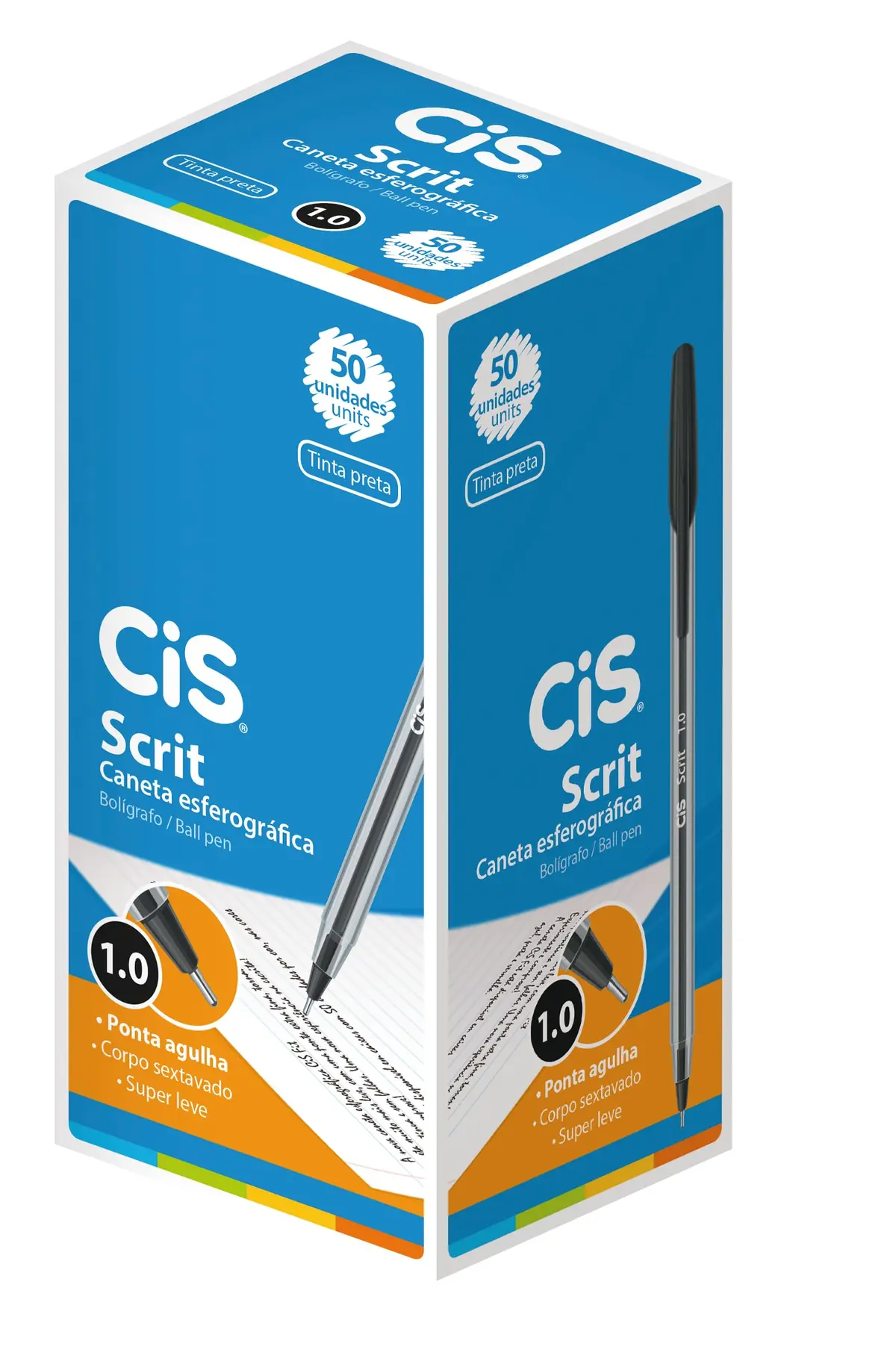 Caneta Esferográfica Scrit 1 mm, Cis, Preta, Caixa C/ 50 Unidades