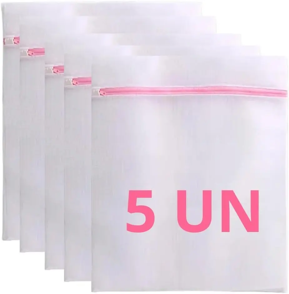 Kit 5 Sacos Premium Para Lavar Roupa (30x40) Proteja suas Roupas e peças delicadas Íntimas na Máquina Saquinhos Lingerie Meias Academia Sutiã Bolsa de malha Proteção contra Danos e Desgastes - 1