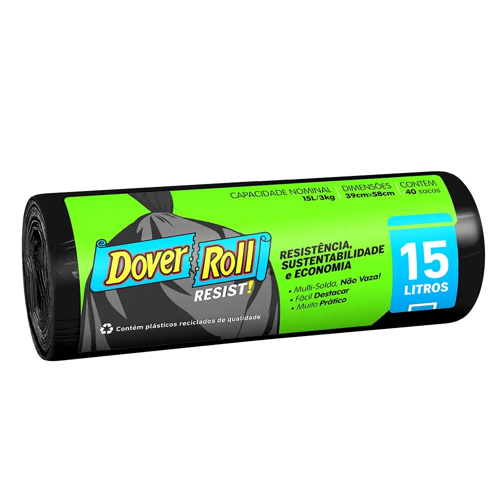 Dover-Roll Saco Para Lixo Resist 15 Litros Preto Rolo Com 40 Sacos