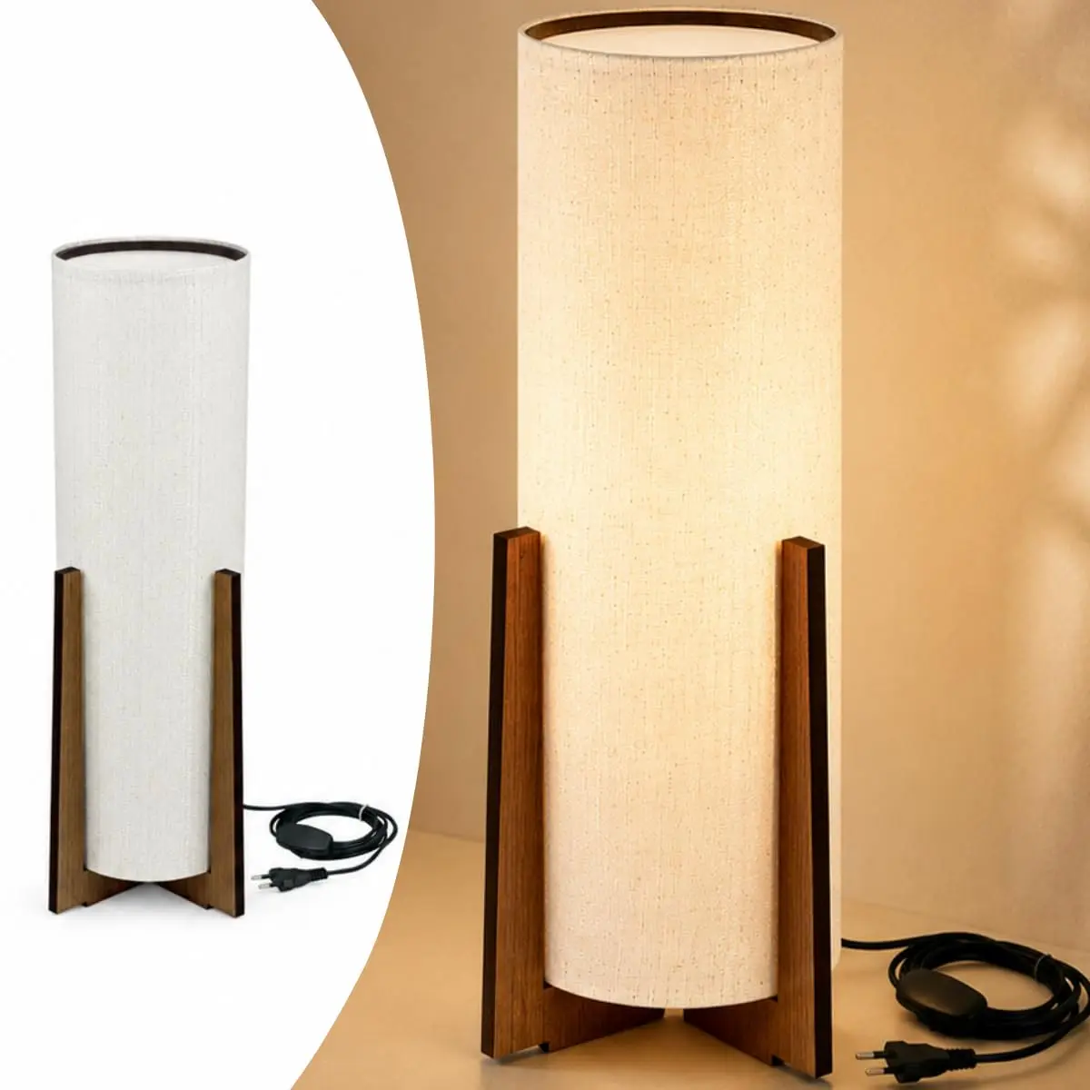 Luminária de chão Atlas 46x14 cm MDF imbuia Decoração Cúpula Sala Fiação 1,5