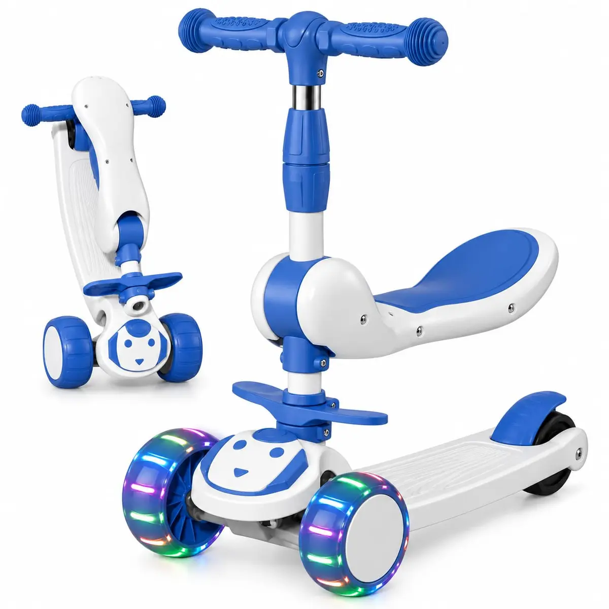 BEMMY Patinete Infantil 3 Rodas Com Luzes LED Dobrável Altura Regulável