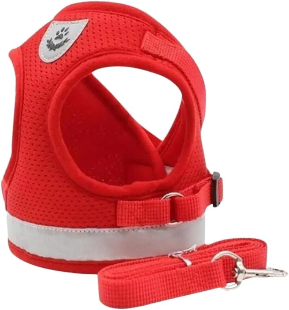 Coleira Pet Peitoral Refletível Com Guia para Cães Regulável Confortável para Cachorro (M, Vermelho) - 1