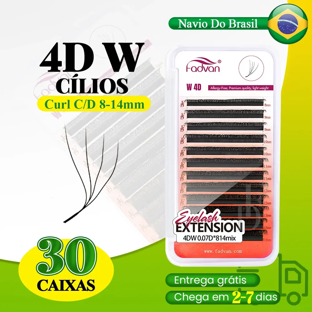 FADVAN 4D W Forma Cílios 30 PCS D Curl 8-14mm Preto Natural Macio Cílios Envio Do Brasil - 1