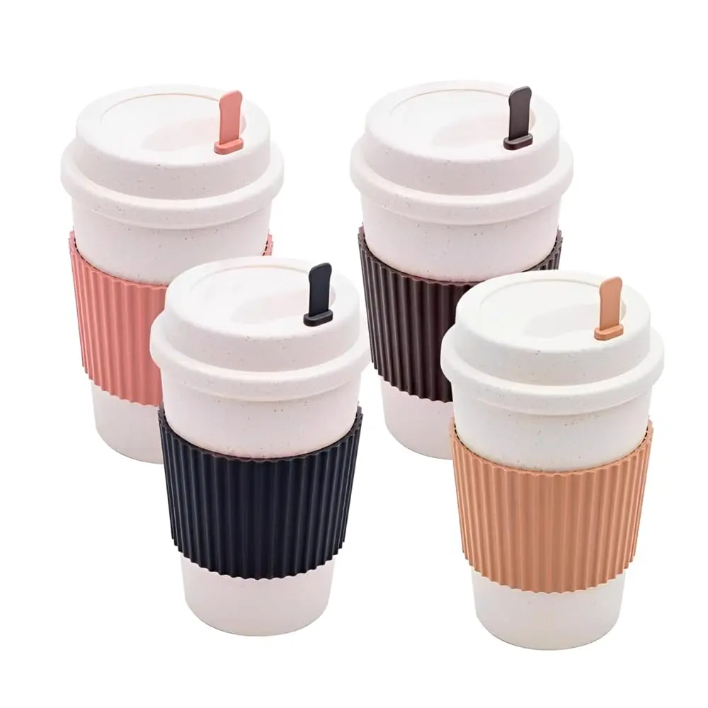 Copo Térmico Bambu 450ml com Tampa - Copo Café Reutilizável Ecológico Sustentável - Antivazamento para Viagem Trabalho - Cores Variadas - 1