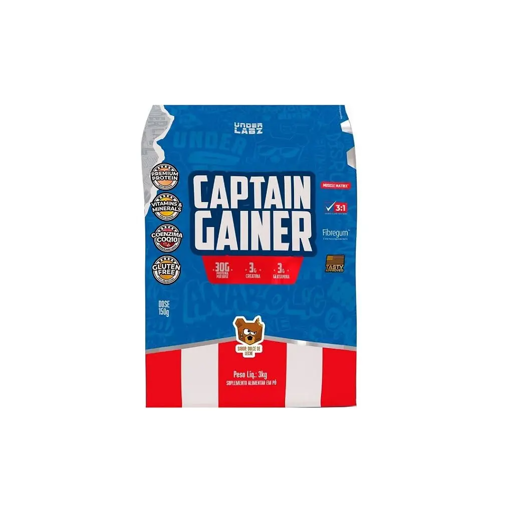 Captain Gainer Under Labz Hipercalórico Dulce de Leche 3kg – Suplemento para Ganho de Peso e Massa Muscular com Alto Teor Calórico, Proteínas de Qualidade e Carboidratos Complexos, Energia e Força para Treinos Intensos