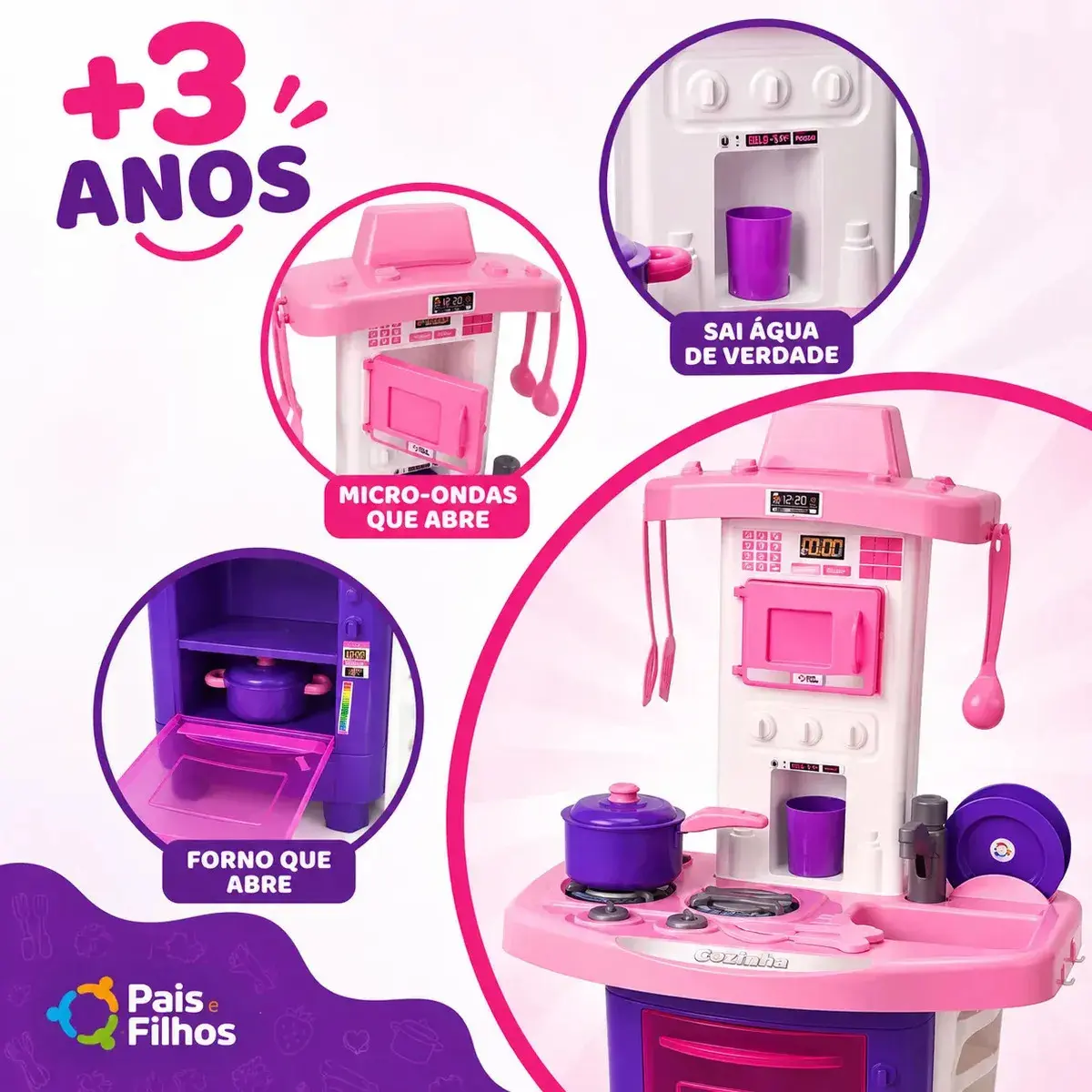 Kit Cozinha Fogão Infantil De Brinquedo Completa Sai Água thumbnail 2