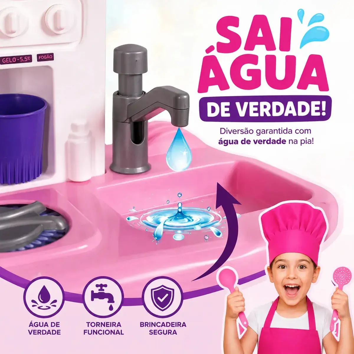 Kit Cozinha Fogão Infantil De Brinquedo Completa Sai Água thumbnail 3