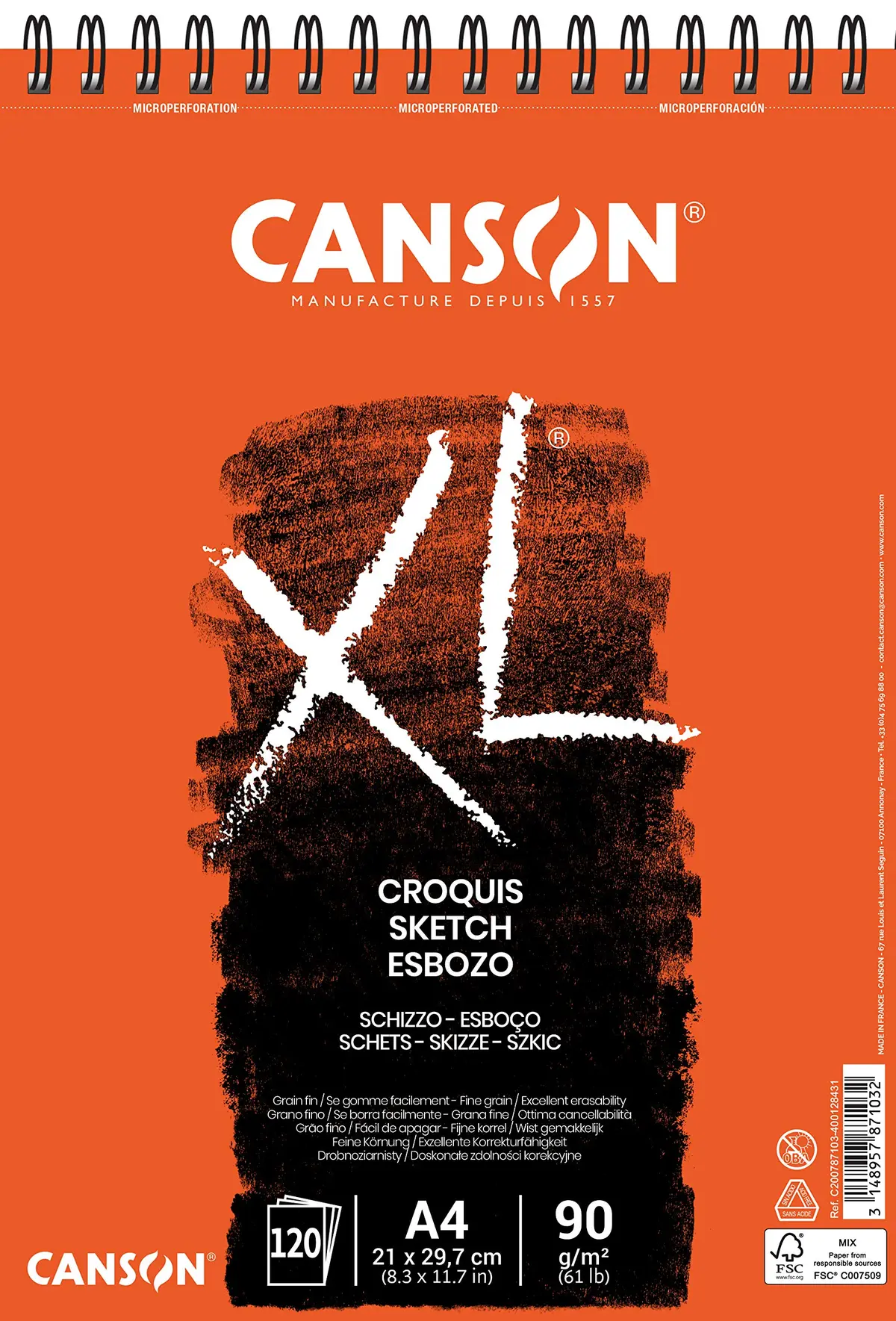 Bloco Papel Sketch Canson Xl Croquis A4 90g 120 Folhas