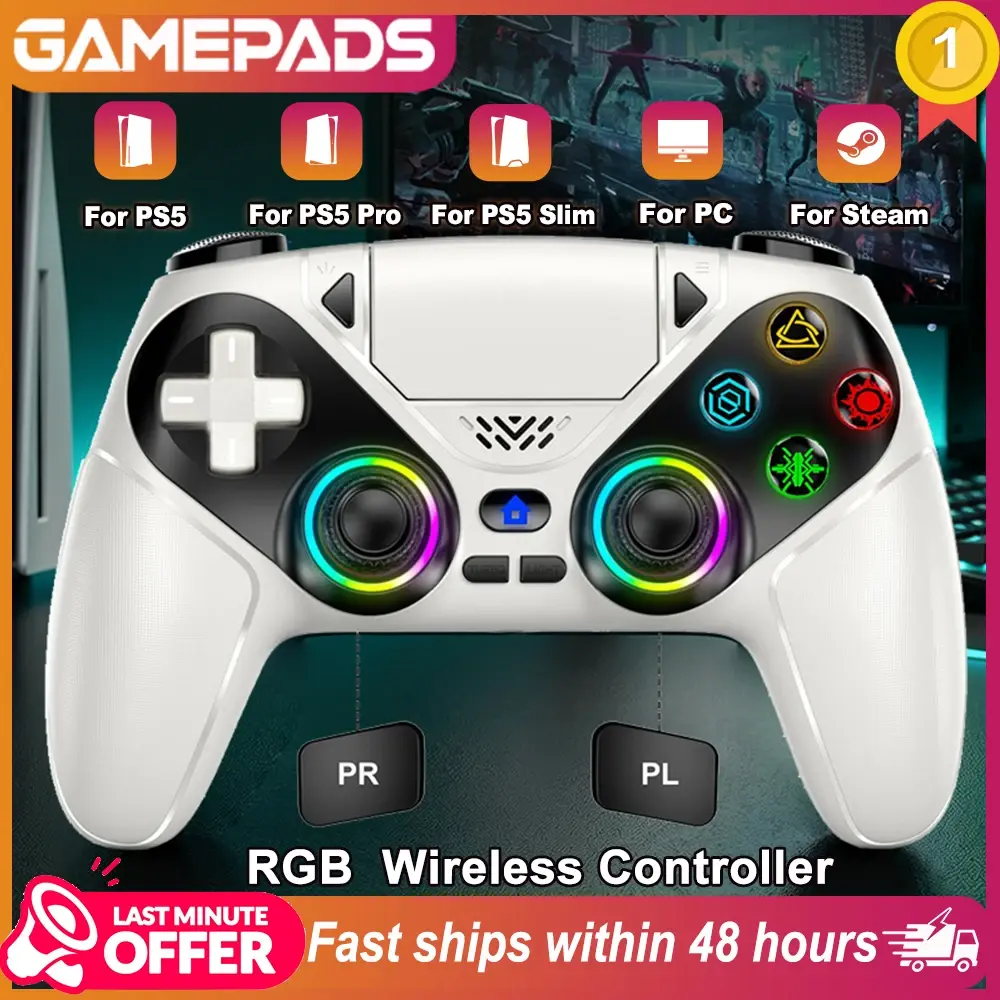 Controle Sem Fio RGB, Para Playstation 5/PS5, Com Vibração Turbo Dual Sense e Programação, Controle de Jogo 3D