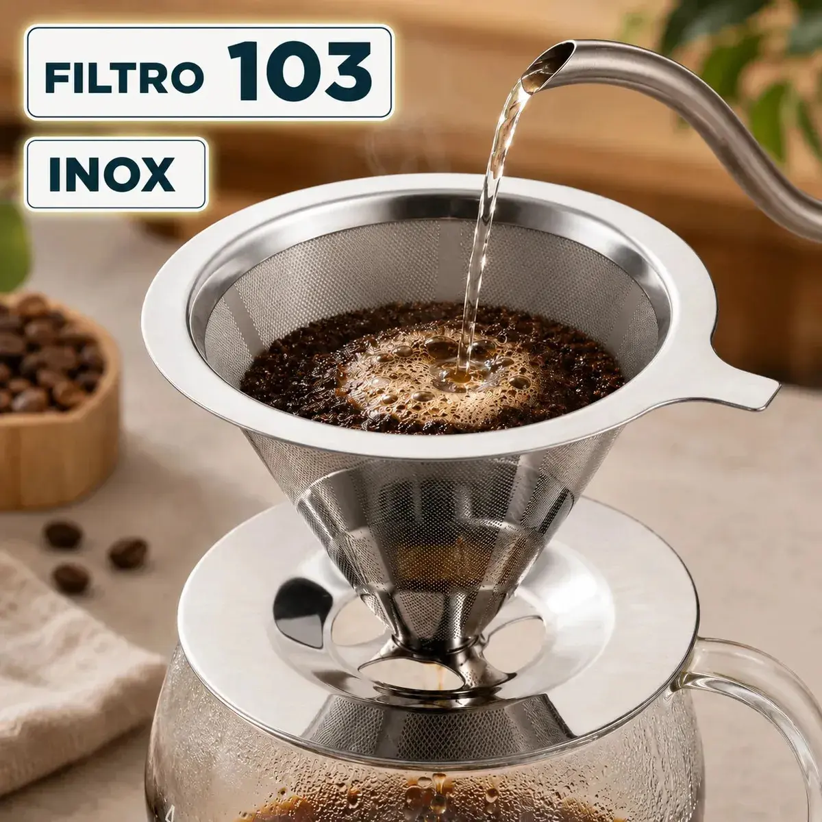 Filtro Permanente Café 103 Aço Inox Reutilizável Coador Universal Malha Fina Lavável Sem Papel Alta Durabilidade Premium