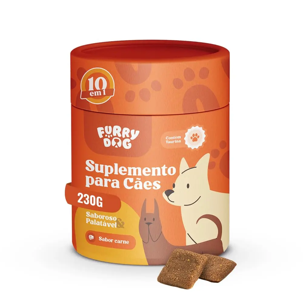 Suplemento Vitamínico para Cachorro FURRY DOG – Saboroso e Palatável com Ômega 3 e 6, Condroitina e Taurina – Apoio às Articulações, Imunidade e Energia, Pelo e Derme – 230g