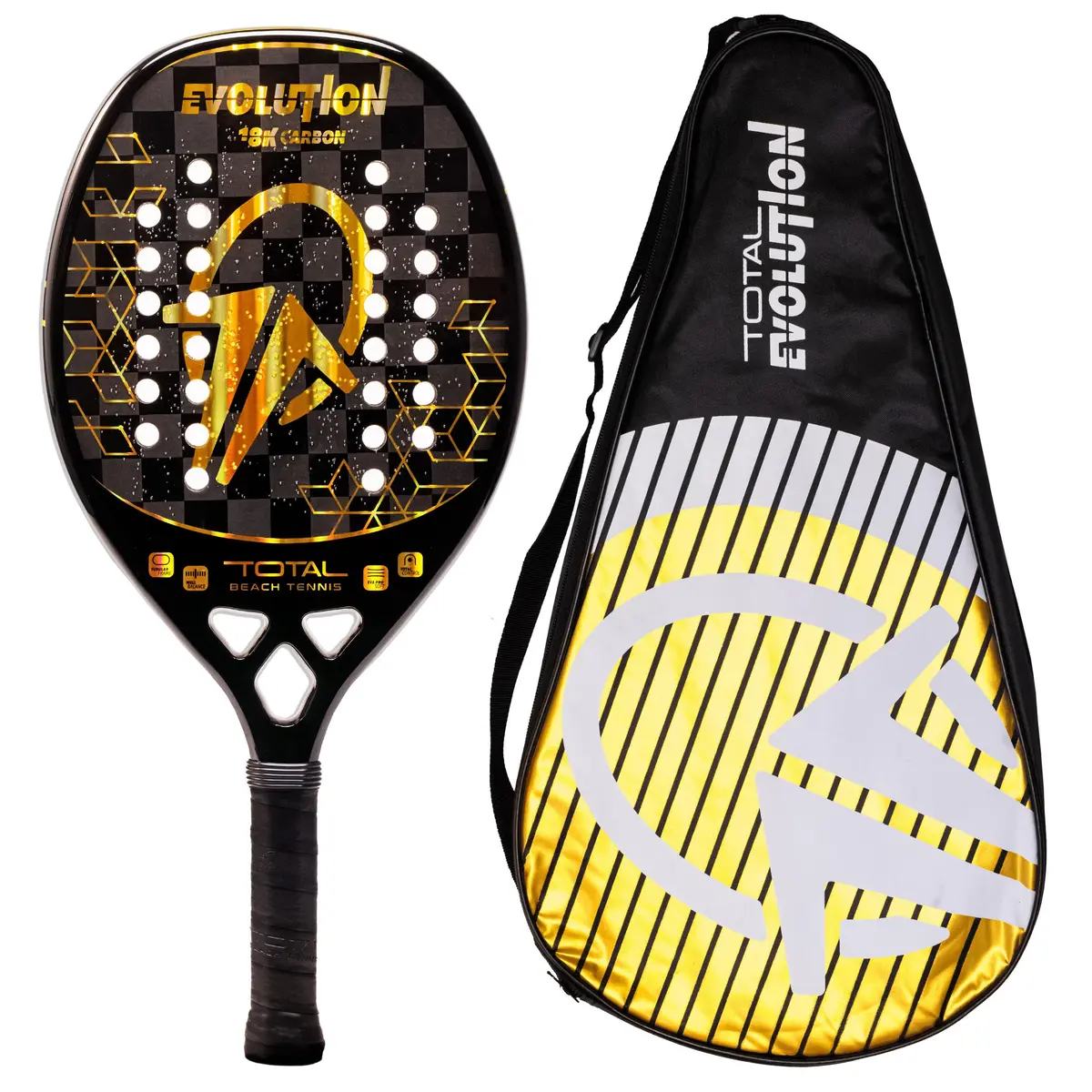 Raquete Beach Tennis Total Evolution 18k Golden + Capa | Leve e equilibrada | 1 ano de garantia - 1