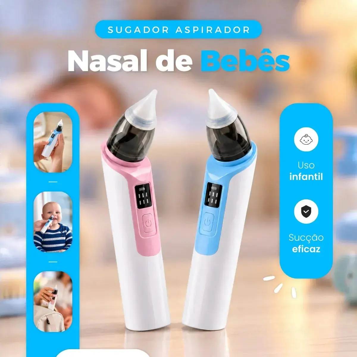 Aspirador Nasal Rosa Elétrico Infantil Bebê Recarregável USB Sugador de Nariz Limpeza Nasal Portátil Removedor de Catarro Secreção Infantil Criança Pro Brindes