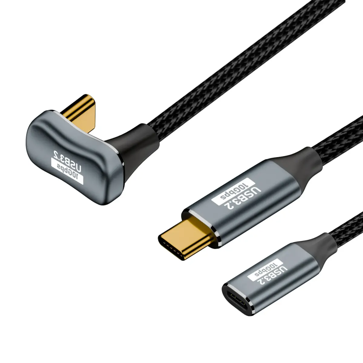 Cabo USB-C de Extensão Tipo C Macho-Fêmea com Design em U, USB 3.2 Gen2, Carregamento Rápido PD 100W, Cabo de Alimentação USB-C para Macbook e Laptop - 1