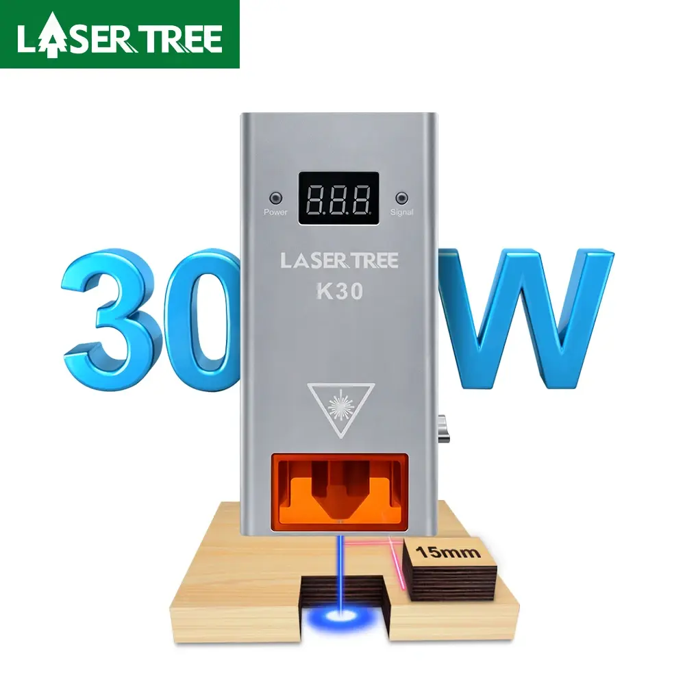 Laser tree k30 30w módulo de laser de potência óptica com assistência de ar 6 diodos ttl cabeça laser de luz azul para ferramentas de corte de gravador cnc