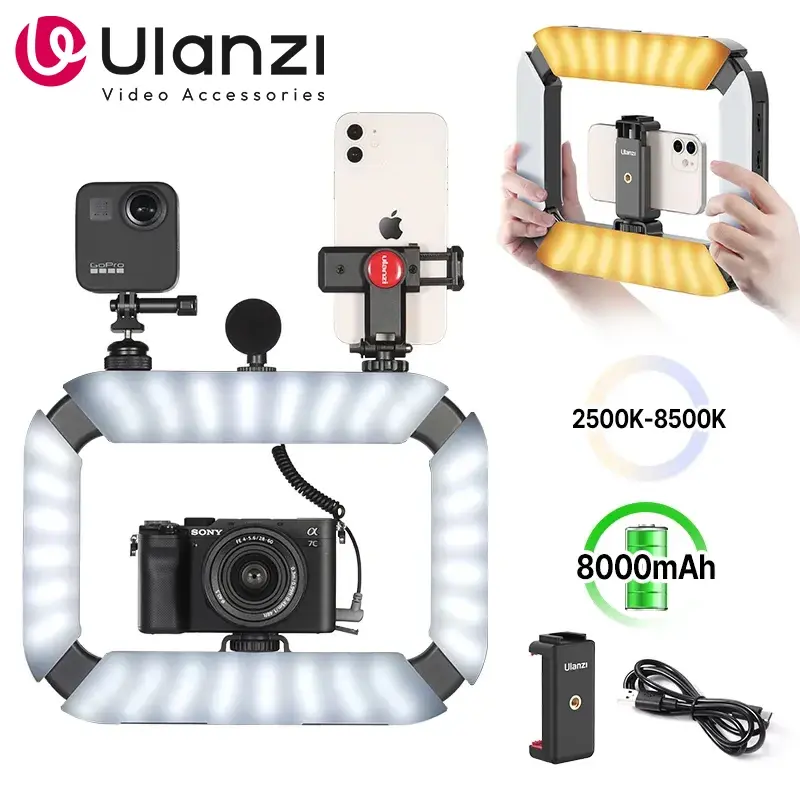 Ulanzi U200 U-200 Smartphone Video Rig LED Luz de vídeo 2 em 1 Anel de luz Sapata fria para microfone Tiktok Youtube Live Rig Light - 1