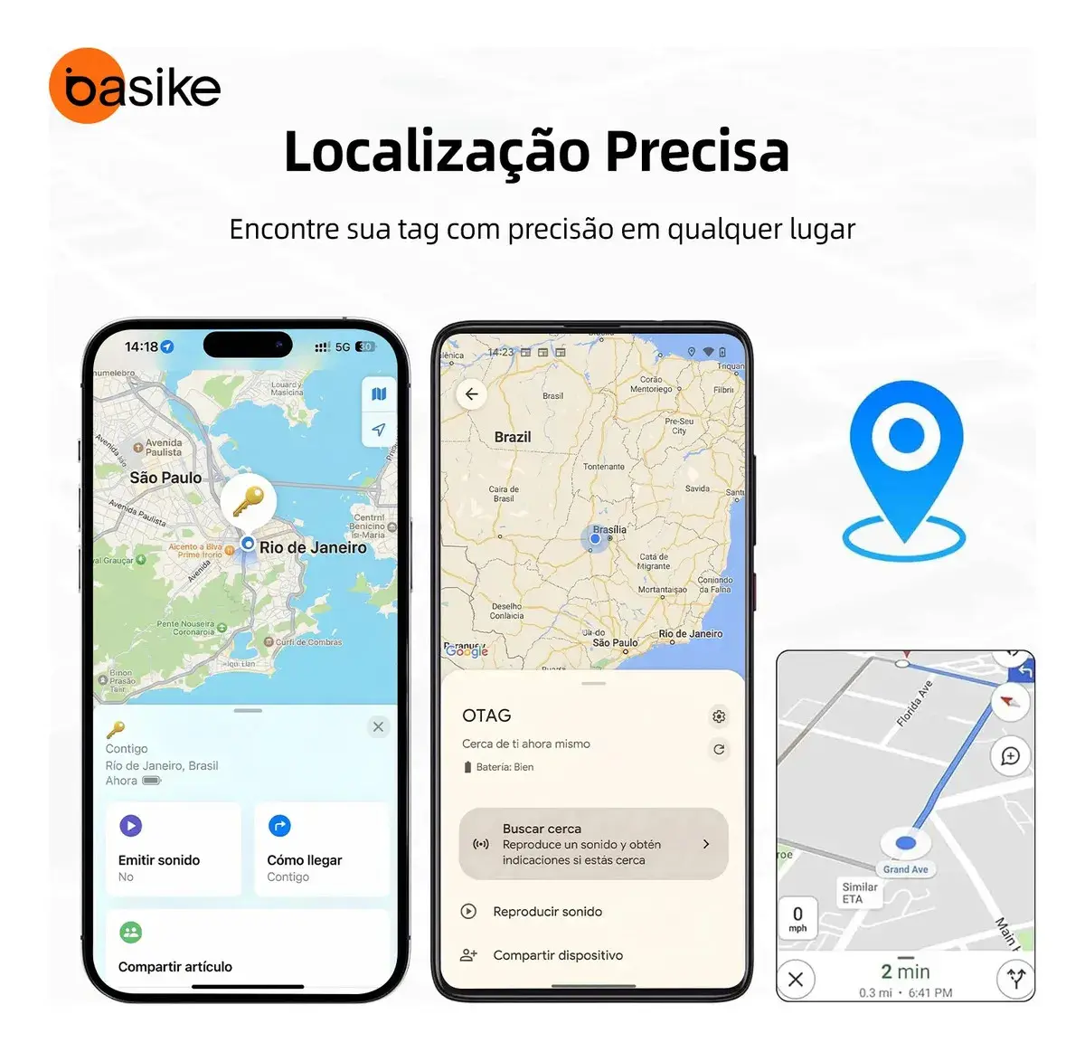 Basike Mini Localizador Smart Tag Rastreador GPS Compatível iPhone Apple Find My e Android Find Hub Alarme Sonoro 100dB Bateria 12 Meses para Pets Chaves Mochilas Carro Moto Mala Bicicleta Carteira thumbnail 2