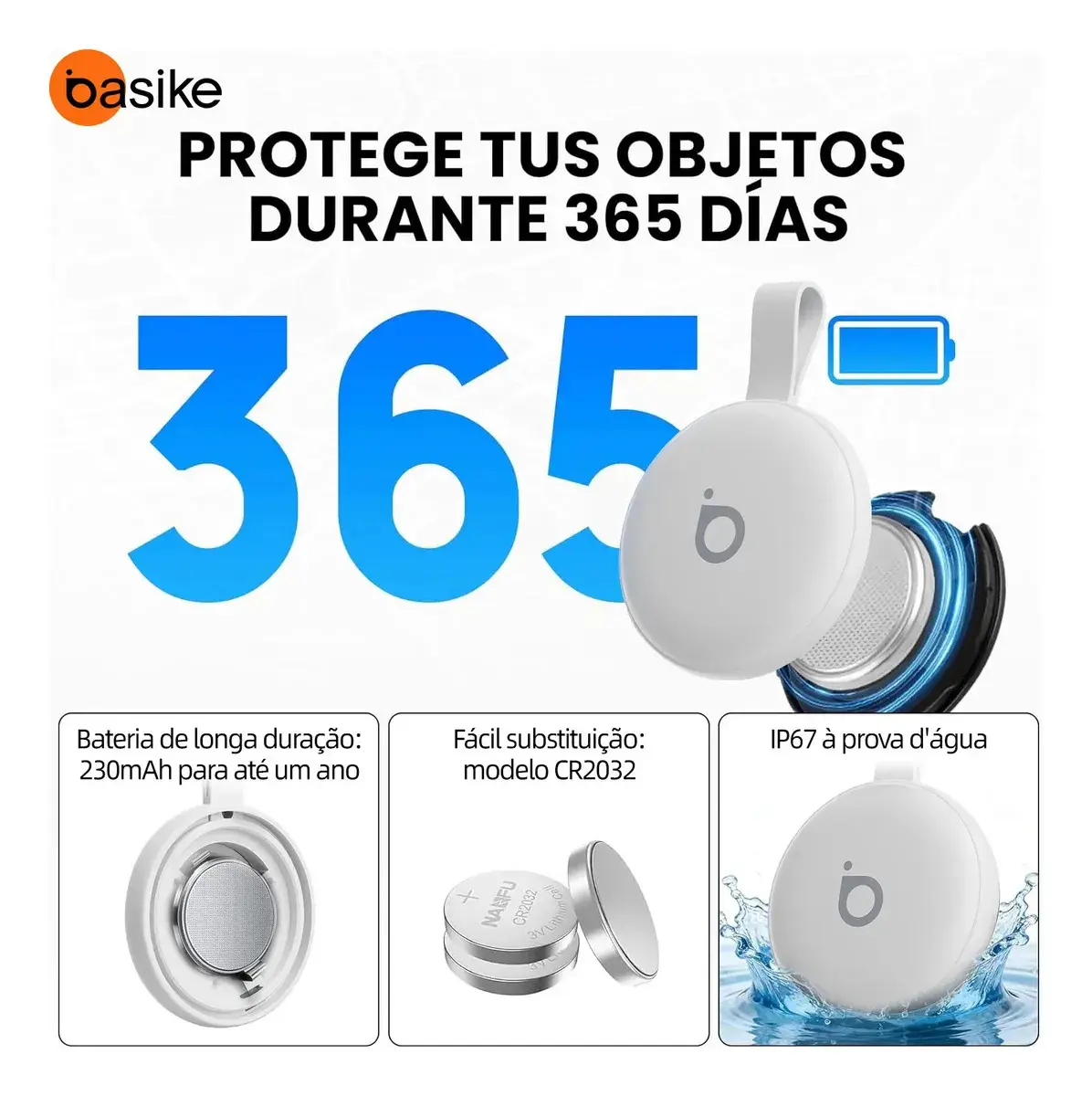 Basike Mini Localizador Smart Tag Rastreador GPS Compatível iPhone Apple Find My e Android Find Hub Alarme Sonoro 100dB Bateria 12 Meses para Pets Chaves Mochilas Carro Moto Mala Bicicleta Carteira thumbnail 3