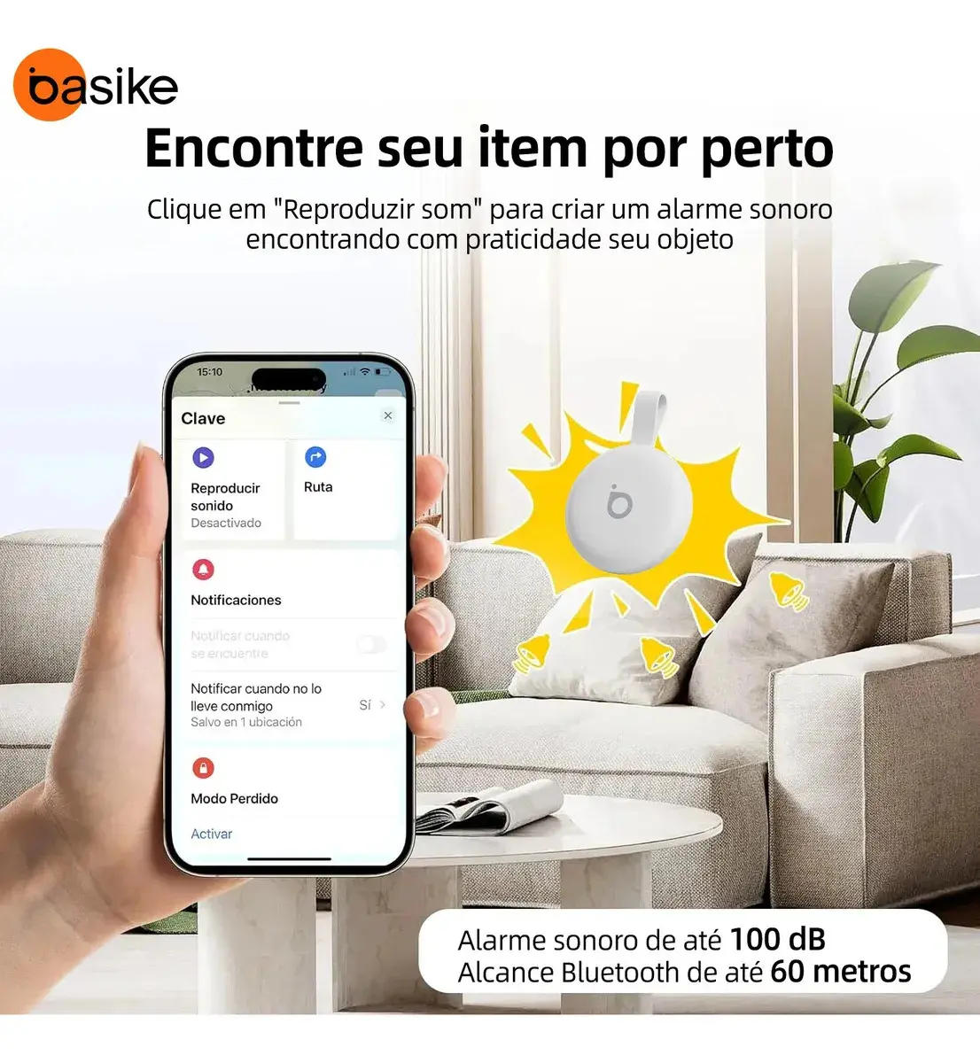 Basike Mini Localizador Smart Tag Rastreador GPS Compatível iPhone Apple Find My e Android Find Hub Alarme Sonoro 100dB Bateria 12 Meses para Pets Chaves Mochilas Carro Moto Mala Bicicleta Carteira thumbnail 5
