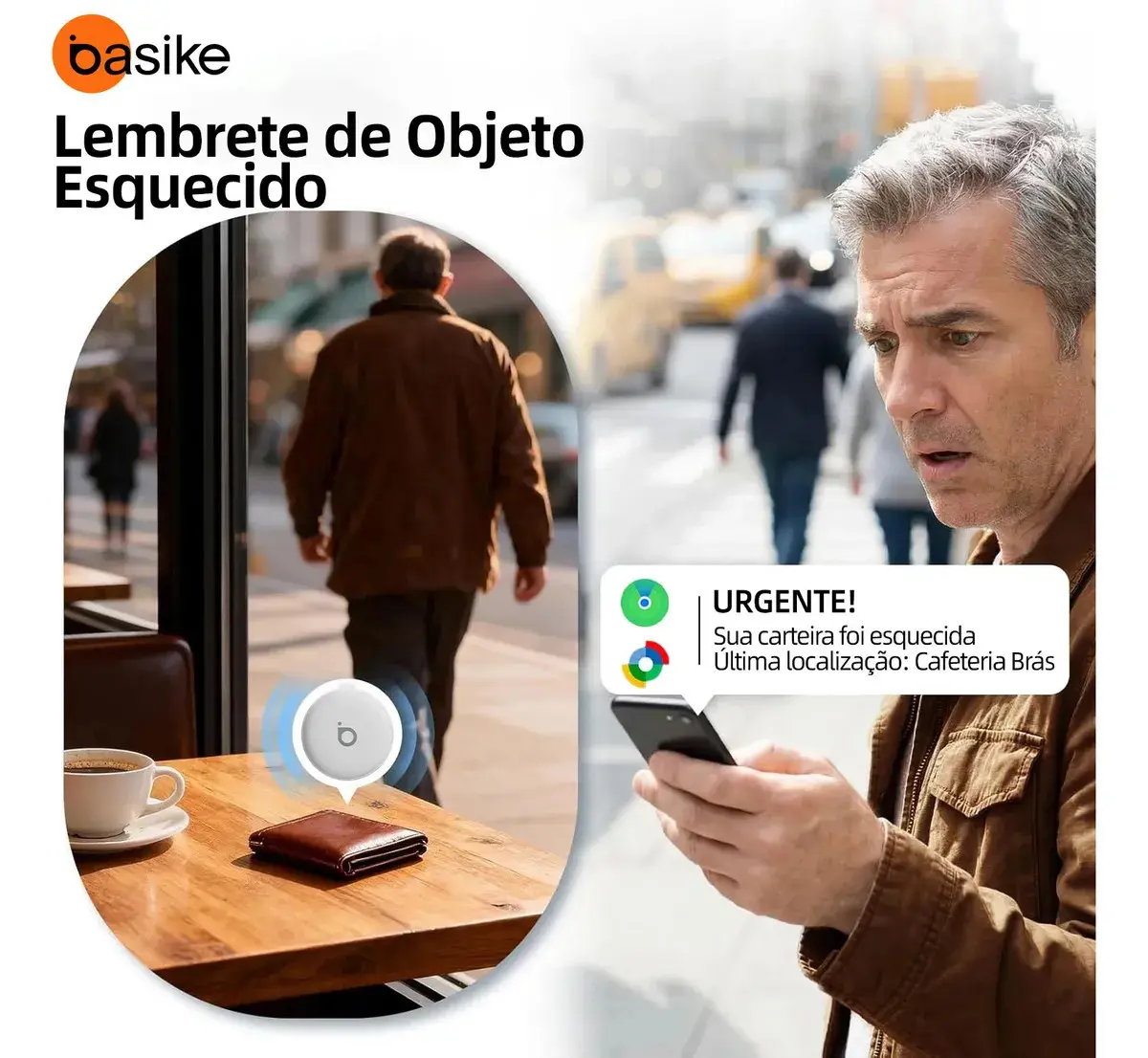 Basike Mini Localizador Smart Tag Rastreador GPS Compatível iPhone Apple Find My e Android Find Hub Alarme Sonoro 100dB Bateria 12 Meses para Pets Chaves Mochilas Carro Moto Mala Bicicleta Carteira thumbnail 6