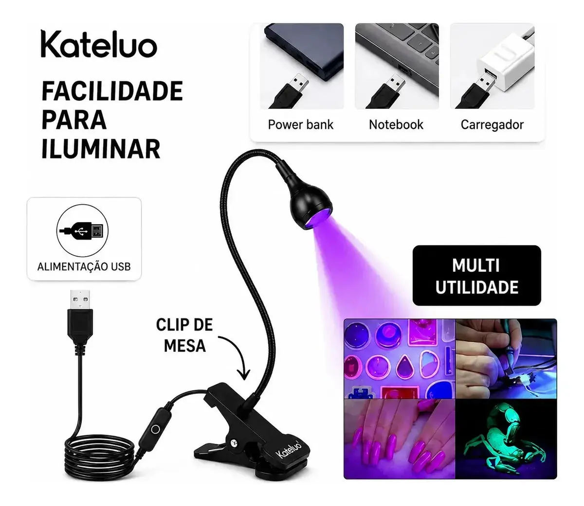 Mini Cabine Lanterna Clip Mesa UV LED 18W Para Unhas Branca