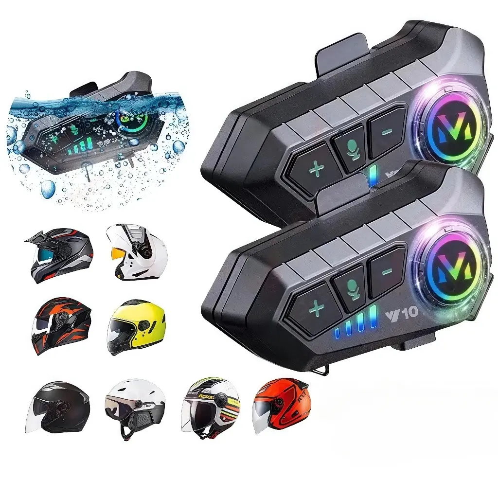 Y10 Motocicleta Sem Fio Bluetooth 5.3 Fone de Ouvido Capacete Kit de Chamadas Mãos Livres À Prova D'Água Interco - 1