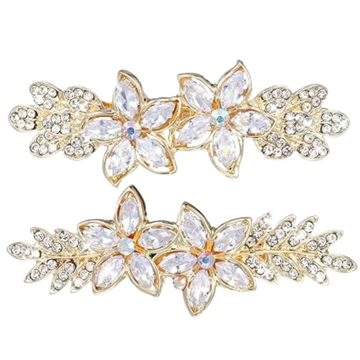 Kit 2 Presilhas de Cabelo Douradas Floral Luxo - Acessório Elegante para Noivas, Festas e Penteados Sofisticados com Fixação Segura - 1