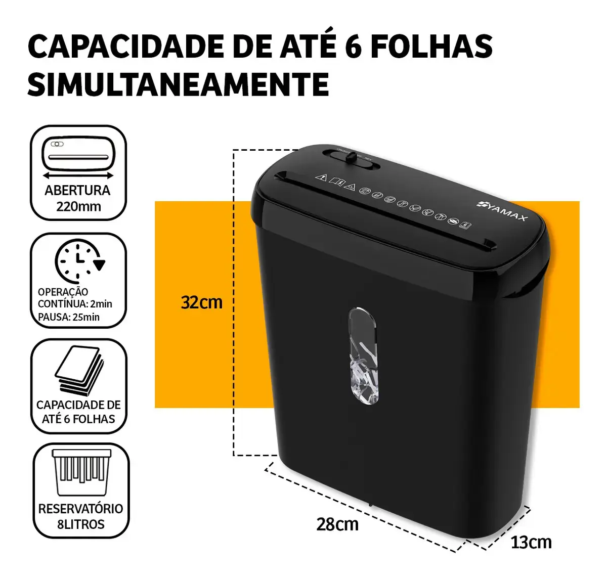 Fragmentadora De Papel Yamax S0608s Compacta 8l 6 Folhas Tiras thumbnail 3