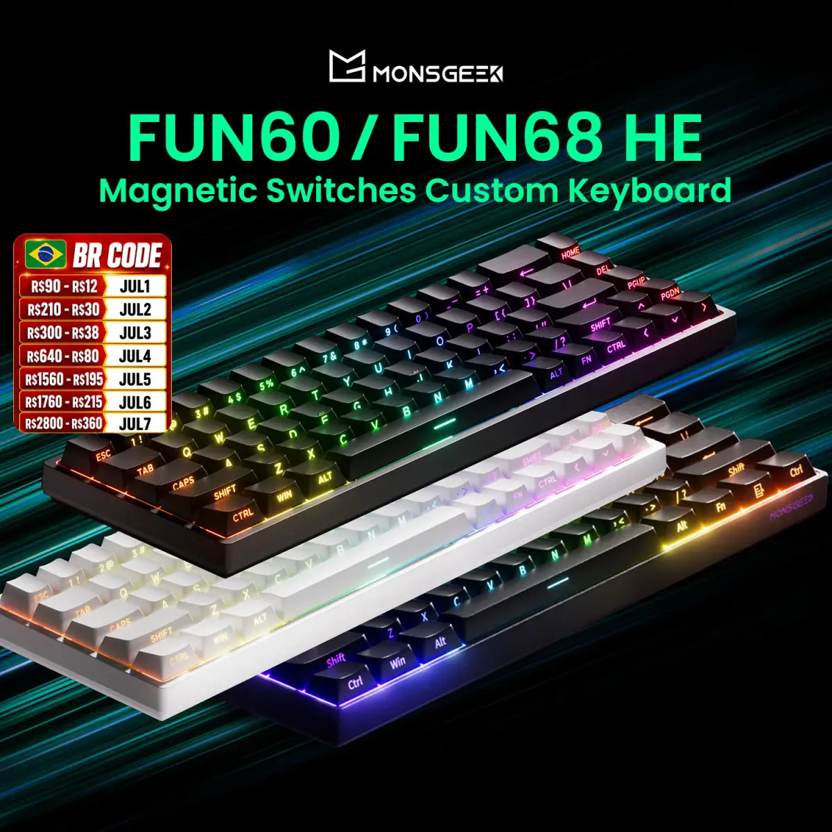 Akko MonsGeek FUN68 FUN60 PRO & MAX HE Teclado magnético 60% 65% Teclados para jogos Gatilho rápido 8K Teclado personalizado Gamer Esports