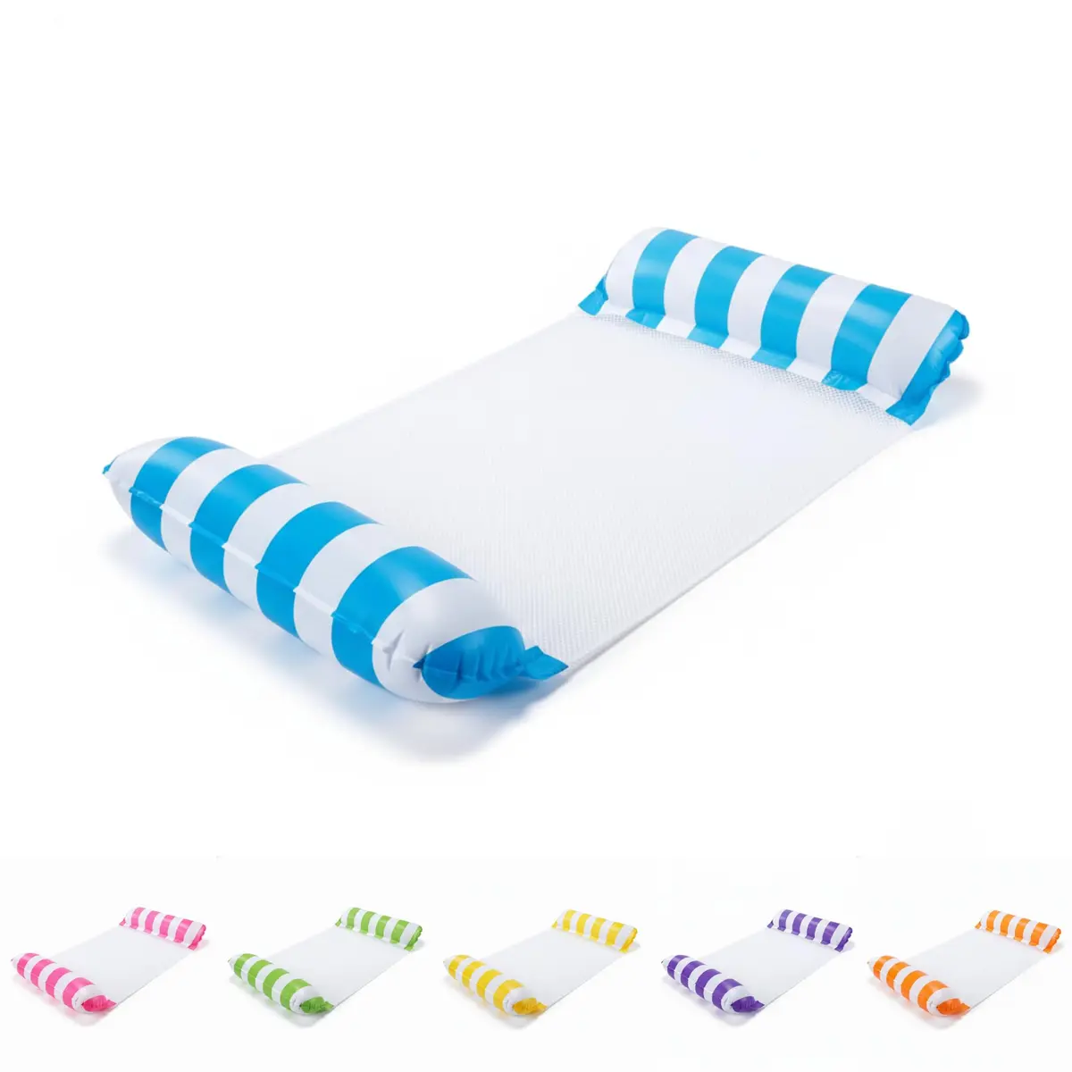 Boia Rede Flutuante Inflável com Malha Nylon para Piscina e Praia | Estrutura tubular reforçada, tela de nylon respiravel, dobravel para bolsa de viagem e uso em piscinas, praias e resorts