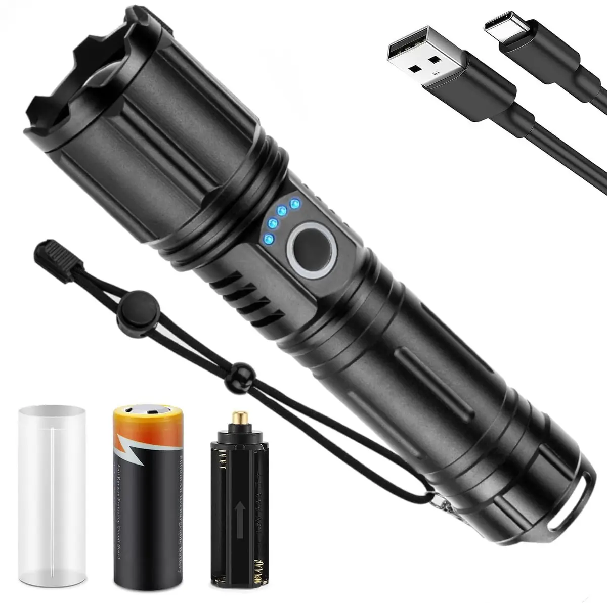 LANTERNA T9 TATICA MILITAR RECARREGAVEL REFLETOR POTENTE PEQUENA E PORTATIL FAROLETE DE 10000 LMS BATERIA DE ATÉ 10 HORAS HOLOFOTE PARA CAMPING PESCA CAÇA BARRACA RESISTENTE A ÁGUA E CHOQUE (T9 P50) - 1