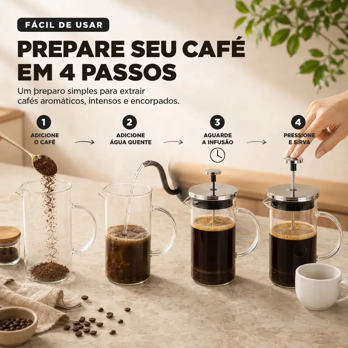 Prensa Francesa Cafeteira Vidro Borossilicato 600 ML Inox Café Chá Filtro Reutilizável Manual Resistente Premium Para Casa Cozinha Sólar thumbnail 2