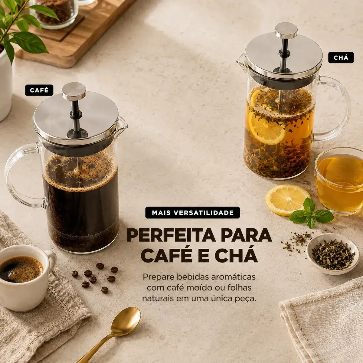 Prensa Francesa Cafeteira Vidro Borossilicato 600 ML Inox Café Chá Filtro Reutilizável Manual Resistente Premium Para Casa Cozinha Sólar thumbnail 5