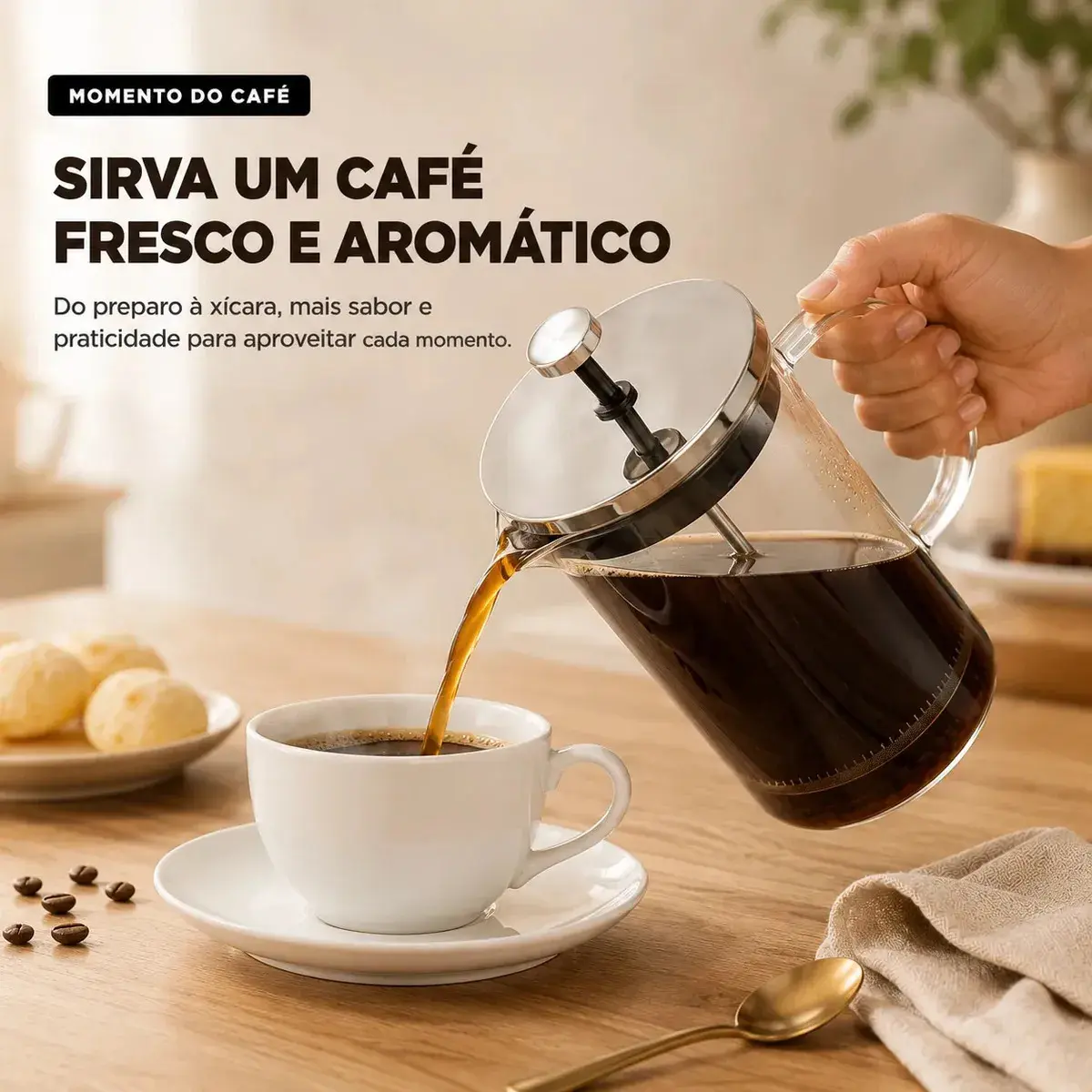 Prensa Francesa Cafeteira Vidro Borossilicato 600 ML Inox Café Chá Filtro Reutilizável Manual Resistente Premium Para Casa Cozinha Sólar thumbnail 6