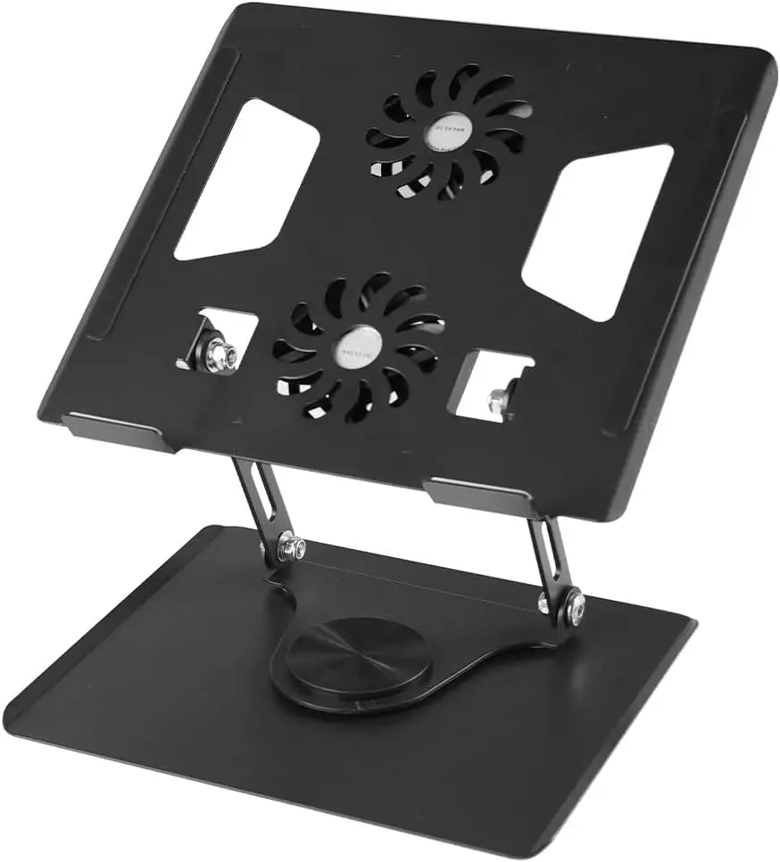 Suporte Notebook com 2 Cooler Preto, Refrigerada com 2 Cooler, Suporte para Notebook e Tablet com Base Giratória 360° Dobrável e Ajustável (Preto), Suporte Notebook Aluminio Pretó - 1
