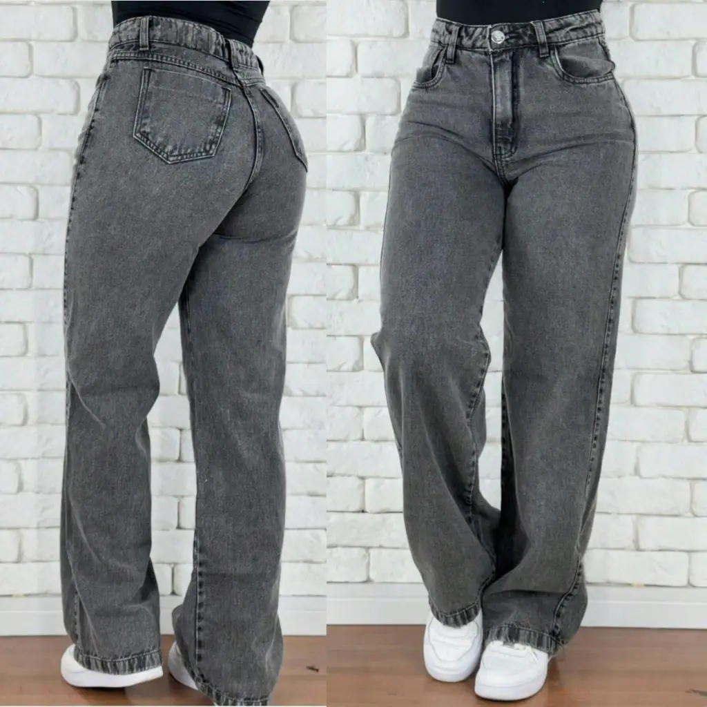 Calça Jeans Feminina Wide Leg Marmorizada Cintura Alta Empina Bumbum - 1