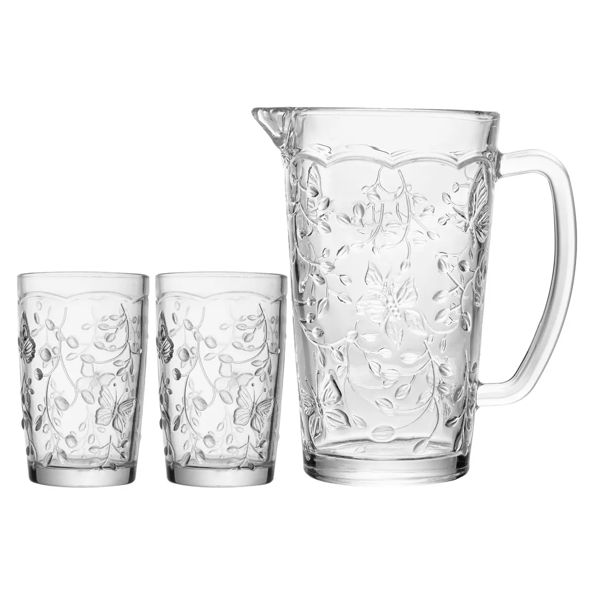 LYOR - Conjunto 3 Peças Jarra com 2 Copos New Butterfly 750ml/ 330ml Cristal Ecológico