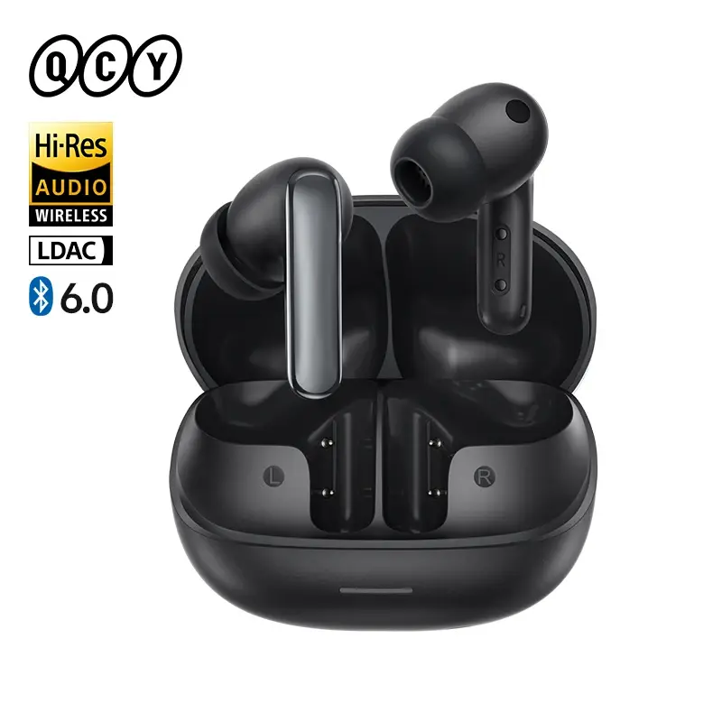Fones de Ouvido Sem Fio QCY MeloBuds N65 BT 6.0 AI ANC LDAC Áudio de Alta Resolução com Rastreamento de Cabeça e Som Espacial, 8 Microfones, 50 Horas de Duração