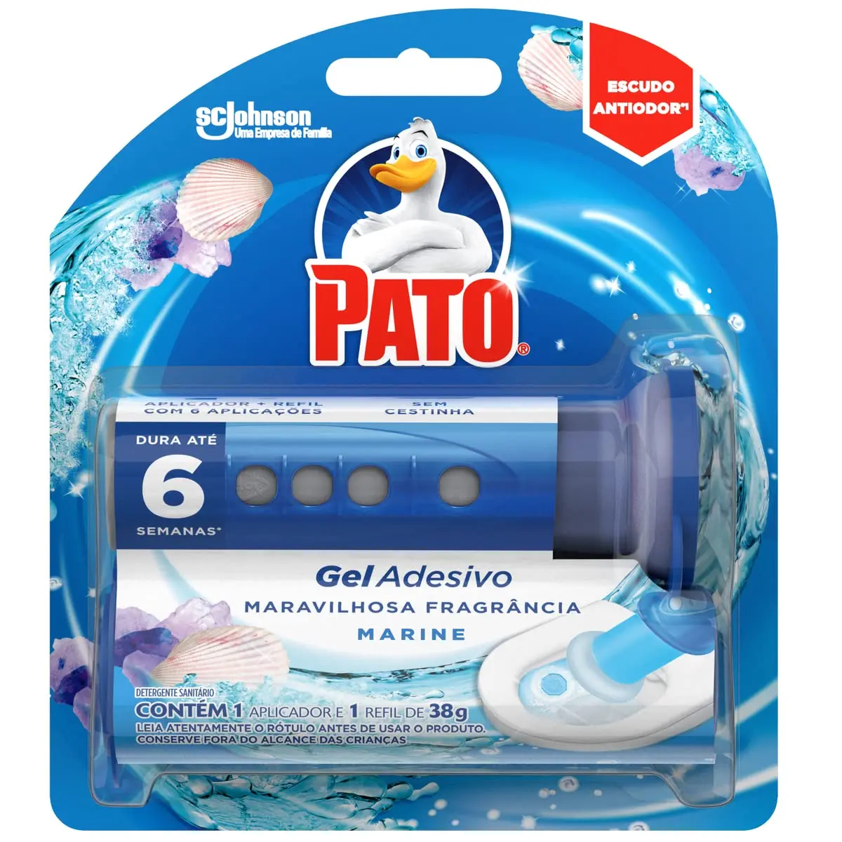 Pato Desodorizador Sanitário Gel Adesivo Aplicador + Refil Marine 1 Disco