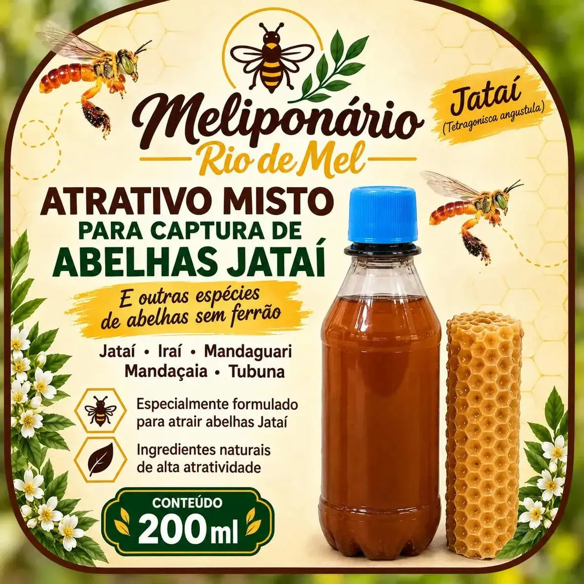 Atrativo De Abelha Jatai + Cera Para Captura De Enxame 200ml