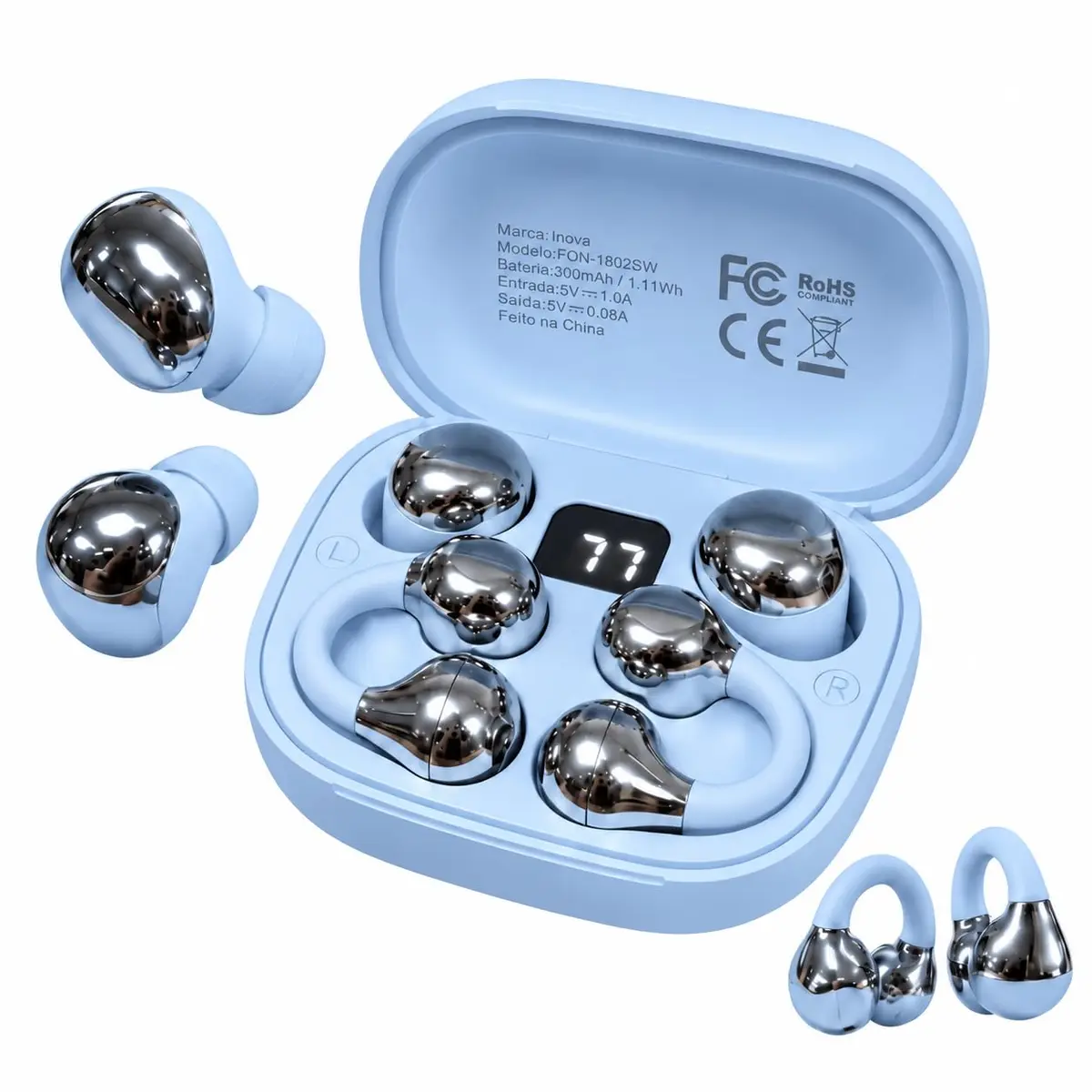 Fone de Ouvido Bluetooth, 2 Pares, Mini para Dormir e Tipo Clip, Azul | 40 Horas em Standby, LED de Bateria, Bluetooth 6.0, IPX5, para Ouvidos Pequenos, Sono de Lado, Esportes e Quem Usa Óculos. - 1