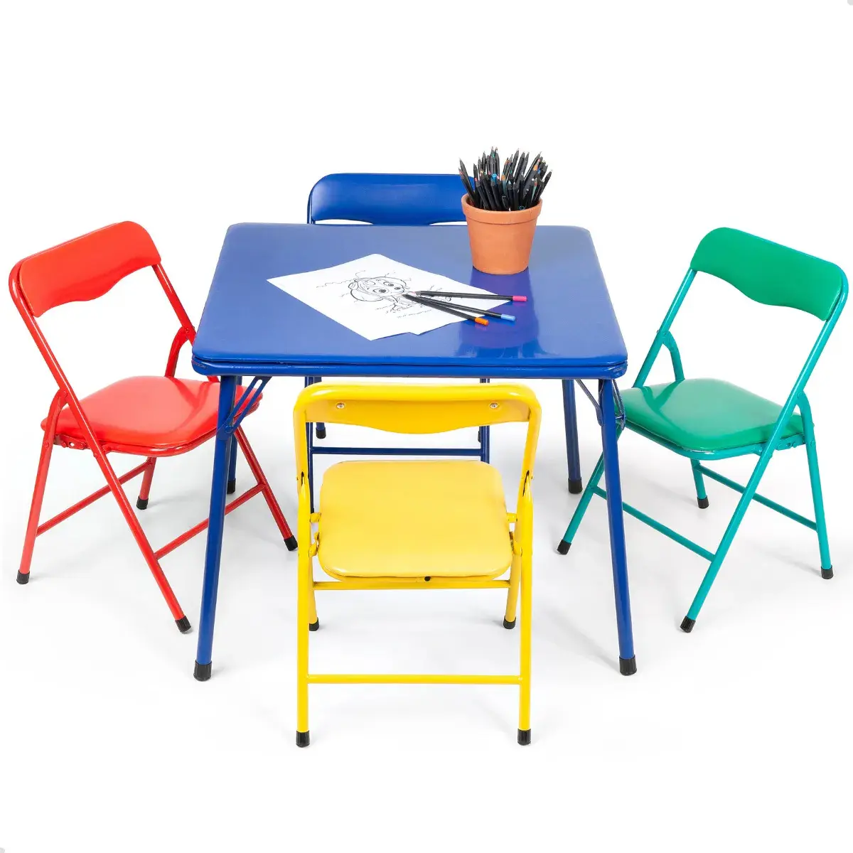 Mesa Infantil Dobrável Com 4 Cadeiras Atividades Colorida Azul