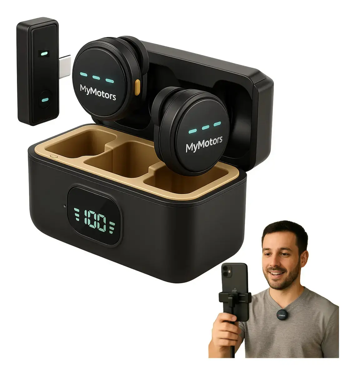 Microfone Lapela Mymotors Preto Sem Fio Tipo C - 1