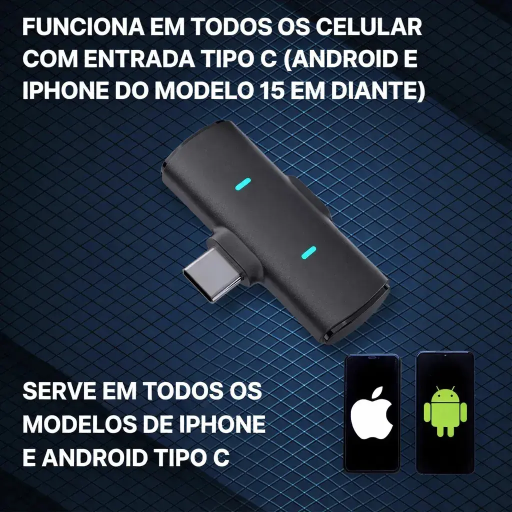 Microfone Lapela Mymotors Preto Sem Fio Tipo C thumbnail 3
